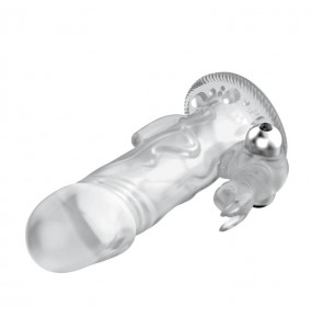 BAILE - Triple Pleasure Vibrating Crystal Rabbit Penis Sleeve (L:12.5cm - D:4cm)